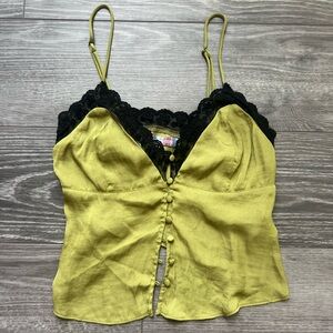 Urban Outfitters Moss Green and Black Lace Cami Top